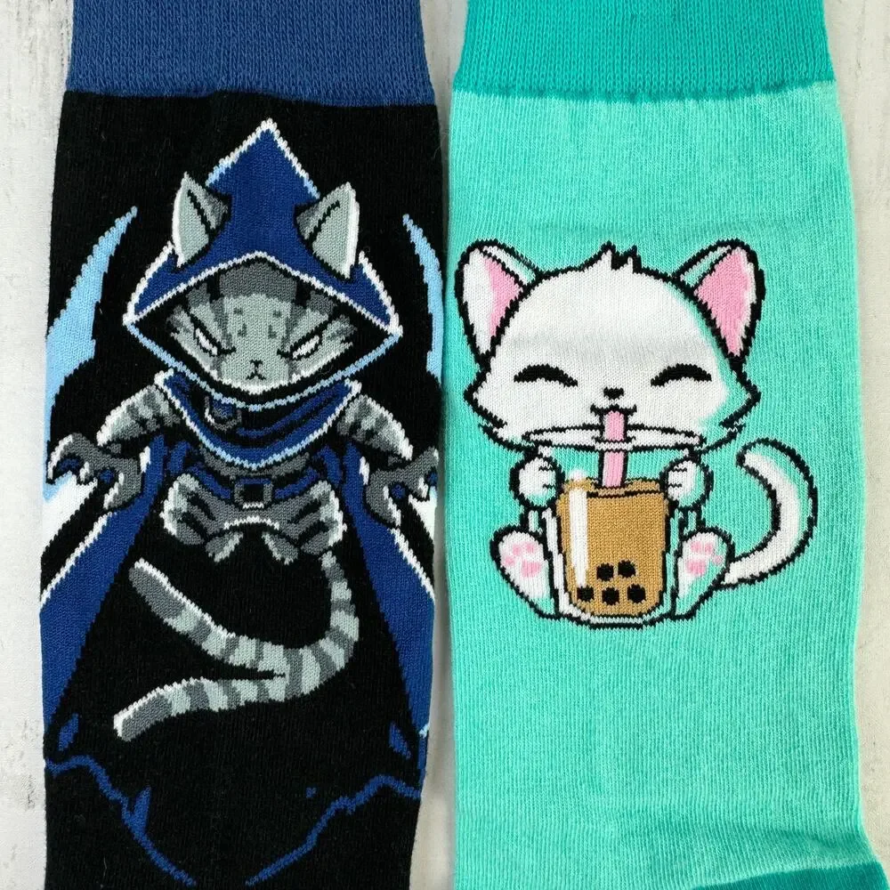 2-NWT Teeturtle Shadow Claw Cat Boba Tea Crew Socks Gift Stocking Stuffer
